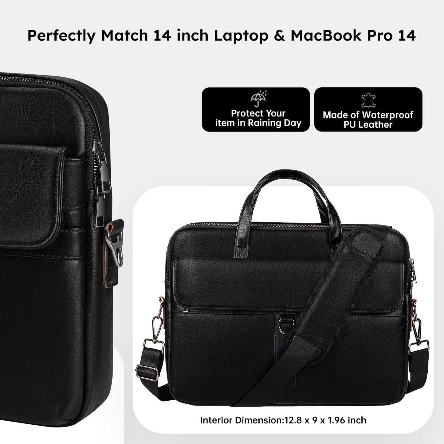 14 inch Laptop Leather Sleeve Bag for 2026-2021 14-inch MacBook Pro M5 A3427 A3434 M4 A3112 M3 A3401, 14" HP Dell Lenovo ASUS Acer Chromebook, Padded Travel Shoulder Accessory Case