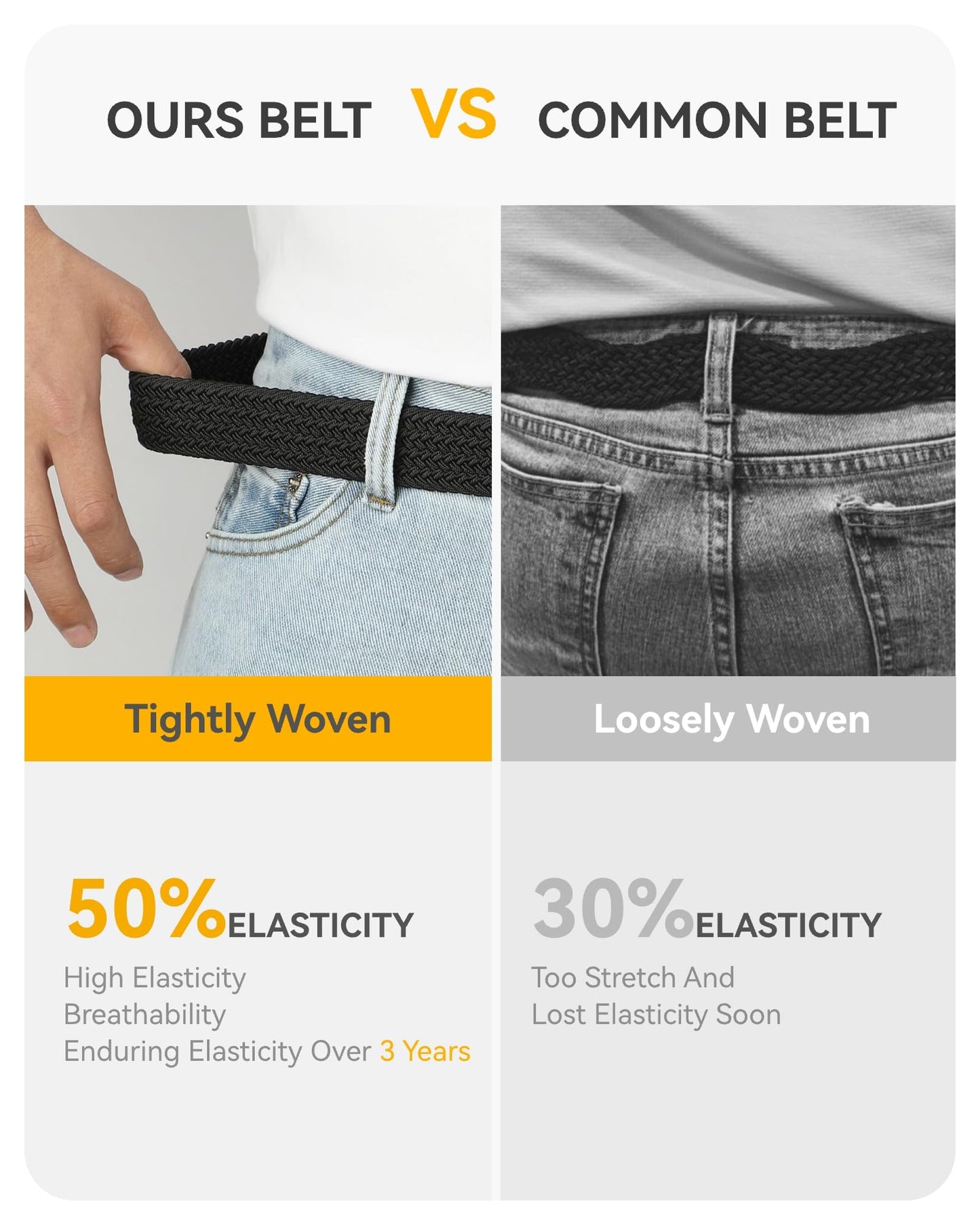 CHAOREN Stretch Mens Belt - Braided Elastic Golf Belt for Men 1 3/8"- Fits Casual Jeans & Shorts