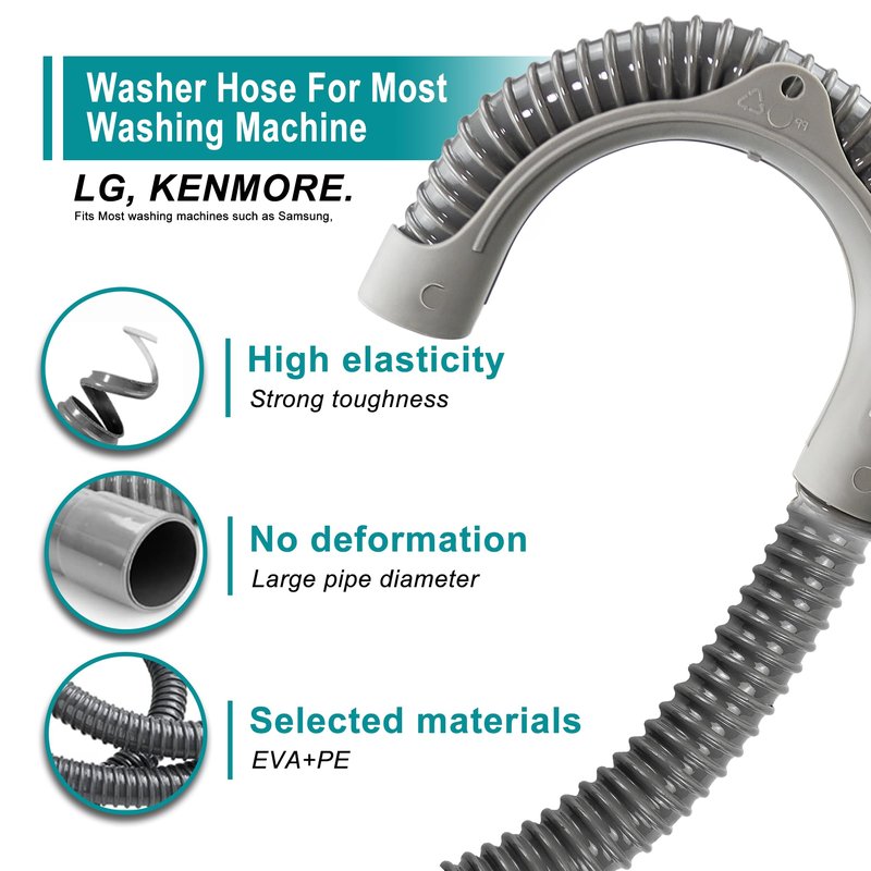 TOMOON 12Ft Universal Washing Machine Drain Hose Flexible Extension Hose with Clamp,Industrial Grade Polypropylene Corrugated,Fit for Most Household Washing Machines(10-Years Warranty)