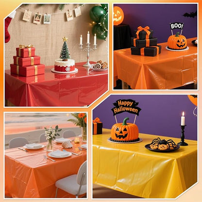 6 Packs Disposable Plastic Tablecloths Red Yellow and Orange Rectangle Waterproof Tablecloth Warm Color Table Covers for Halloween Christmas Children's Carnival Party Decoration,54 x 108 Inch