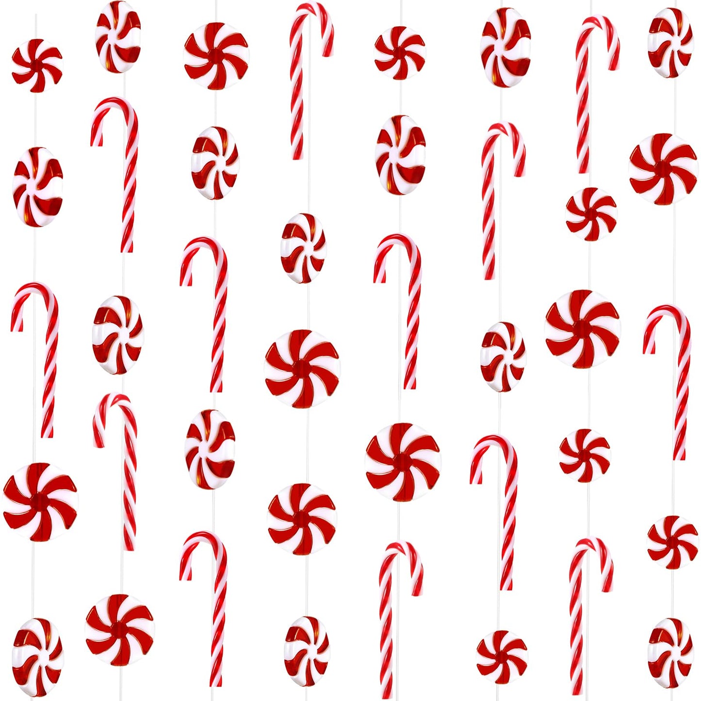 WILLBOND 72 Pcs Christmas Candy Canes Ornament Plastic Christmas Tree Hanging Decoration Fake Swirl Candy Canes Garlands with Crystal Wire for Home Xmas Gift Indoor Outdoor Party Favor (Red and White)