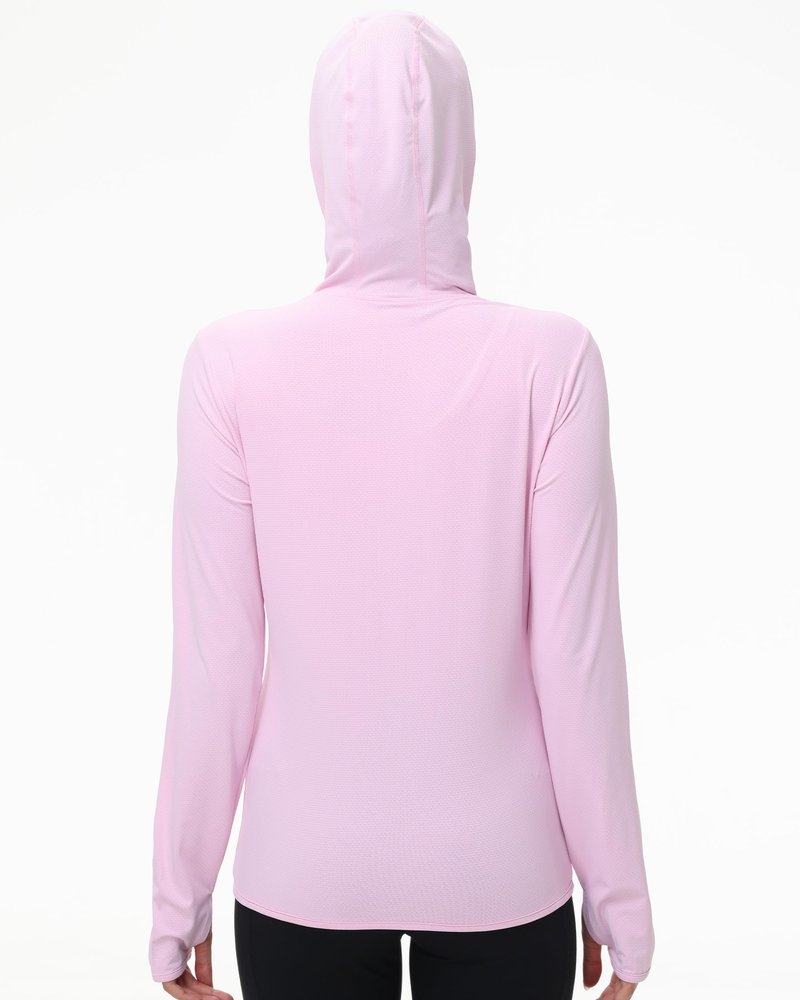 isnowood Women's UPF 50+ Sun Protection Rash Guard, UV SPF Long Sleeve Zip Hoodie Jacket, Lightweight Hiking Outdoor Shirts