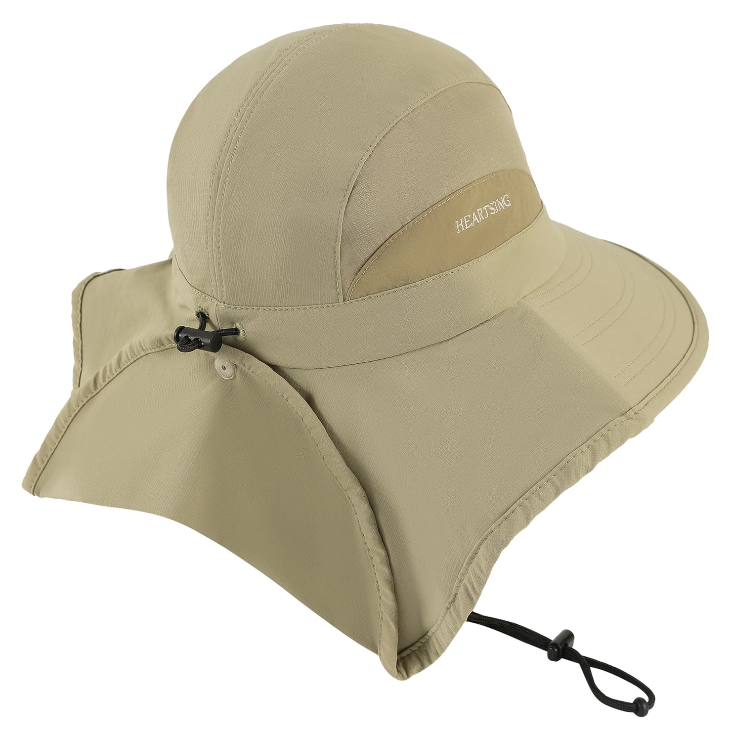 HEARTSING Sun Hat Outdoor with Large-Area Neck Flap, UV Protection Quick-Dry Breathable Fishing Hat for Hiking Garden Khaki