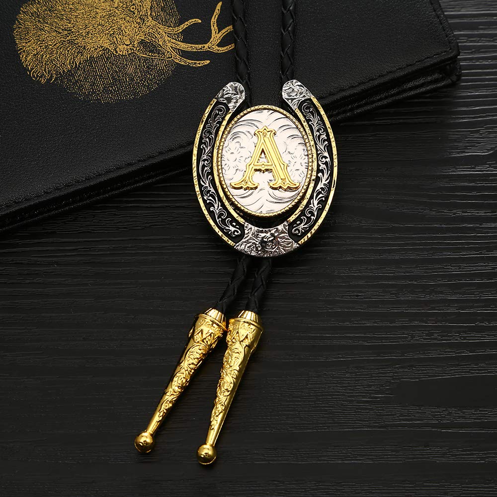 HUABOLA CALYN Bolo Tie for Men- Golden Initial Letter ABCDMJR to Z Western Cowboy Bolo Tie for Women (A)
