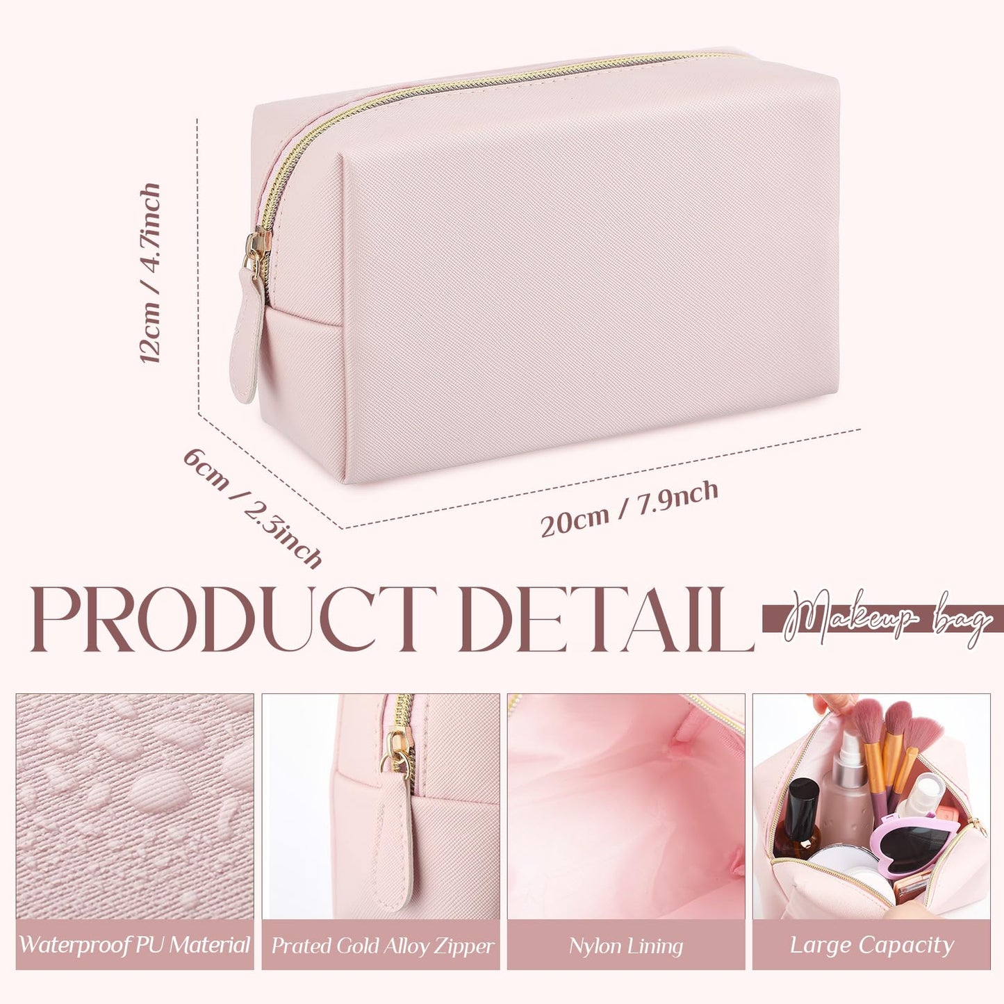 Kigeli 20 Pcs Small Makeup Bag Bulk PU Leather Cosmetic Bags with Zipper Preppy Makeup Pouch Toiletry Bag for Women Wedding Bachelorette Party Gift Travel Storage Organizer (Light Pink)