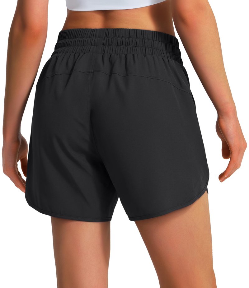 Ksmien Women's 5"/ 7" Athletic Running Shorts Quick Dry Lightweight Workout Gym Shorts with Zipper Pockets UPF 50+ Black M