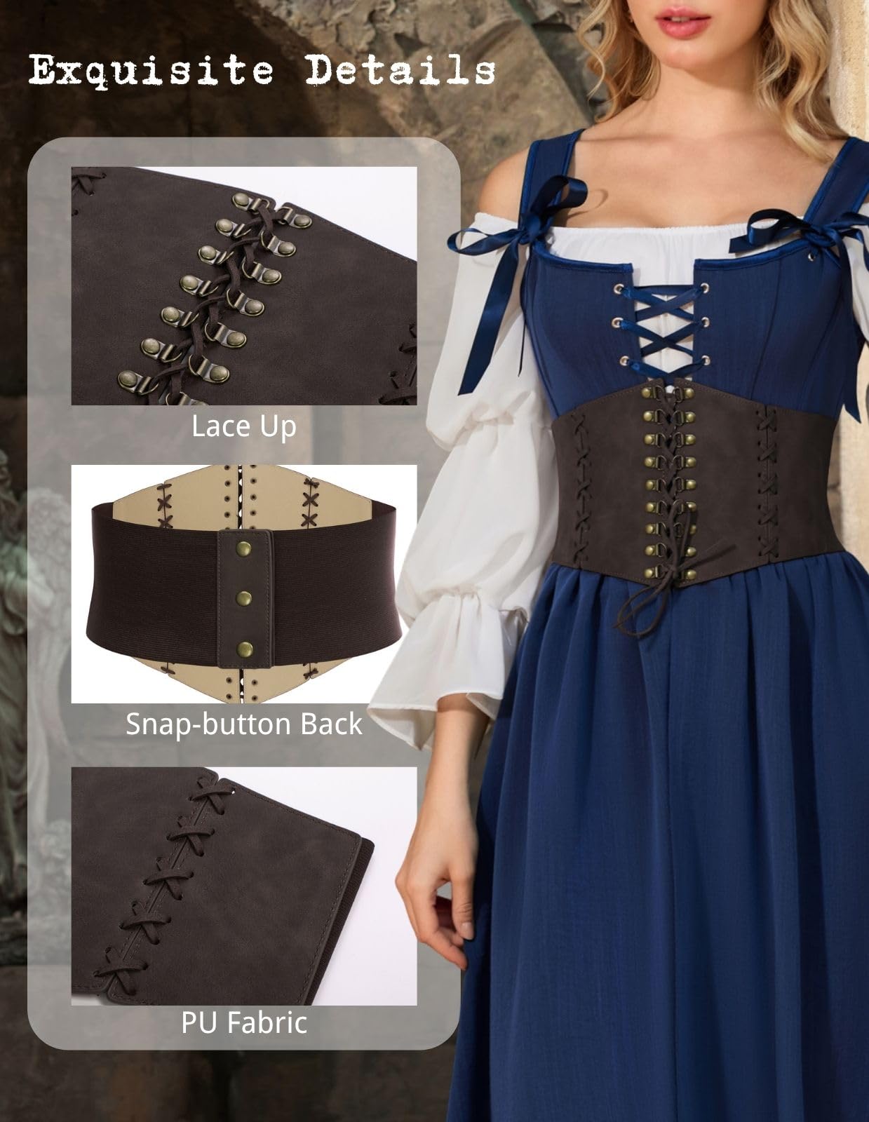 Scarlet Darkness Womens Pirate Corset Brown Wide Belt Dress Belt for Women Brown L