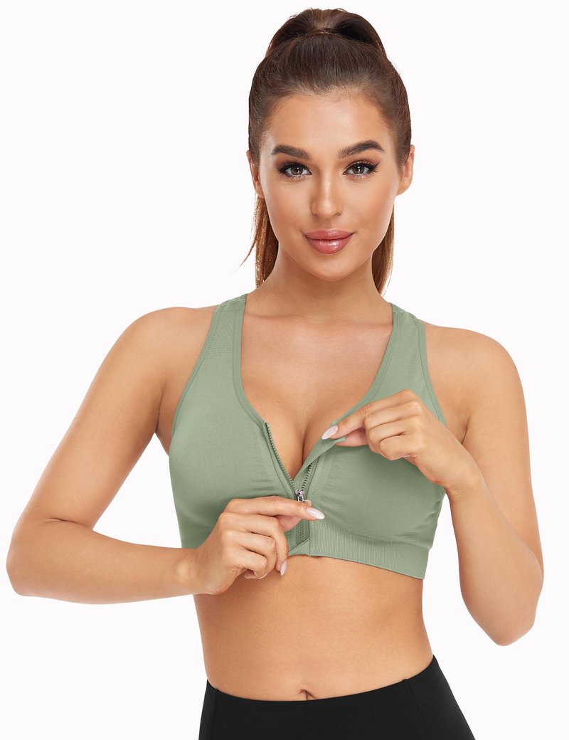 Women's Zip Front Sports Bra Wireless Post-Surgery Bra Active Yoga Sports Bras