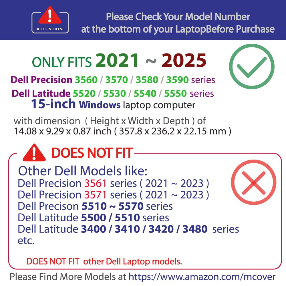 mCover Case Compatible for 2021～2025 15" Dell Precision 3560/3570 / 3580/3590 & Latitude 5520/5530 / 5540/5550 Series Windows Notebook PC (NOT Fitting Any Other Dell Models) - Aqua