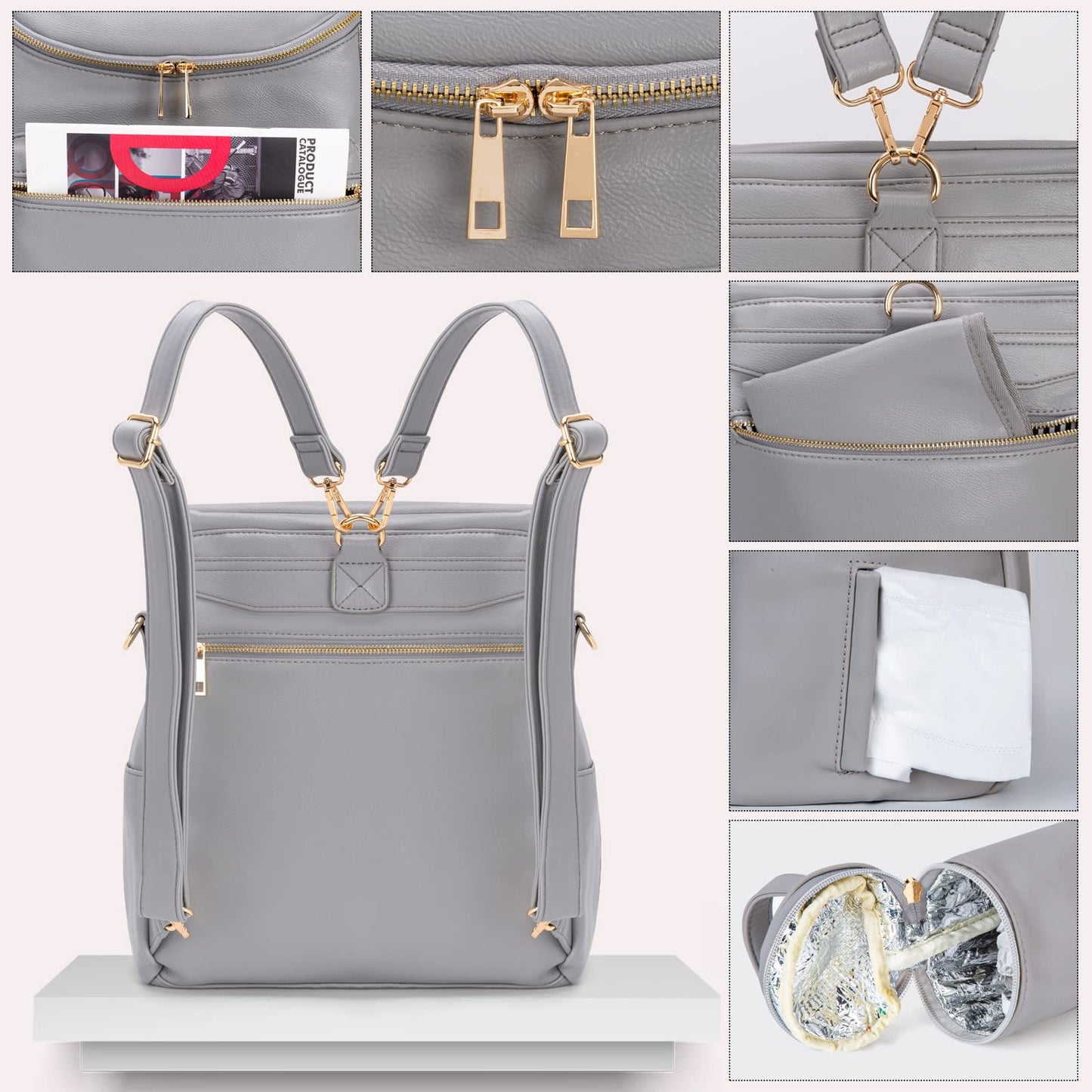 Minsong Diaper Bag Backpack,Fashion Leather Mommy Backpacks,Travel Toddler Baby Diaper Bags with in Bag Organizer and Changing Pad (Dark Grey)