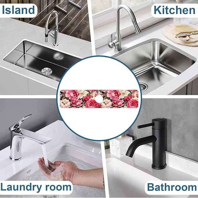 Garden Flowers Kitchen Sink Splash Guard Faucet Mat Watercolor Peonies Super