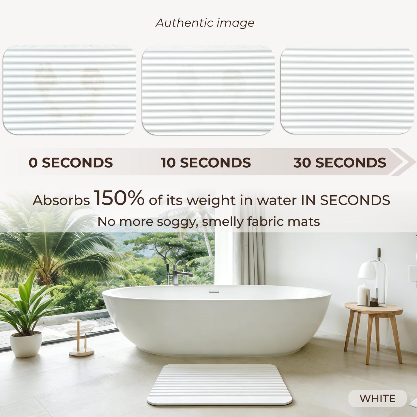 Maison Zozo Stone Bath Mat Diatomaceous Earth Shower Mat Non-Slip Ultra Absorbent Durable Stone Mats for Bathroom/Kitchen Fast-Drying Modern Design Easy to Clean (24''*16'' White)