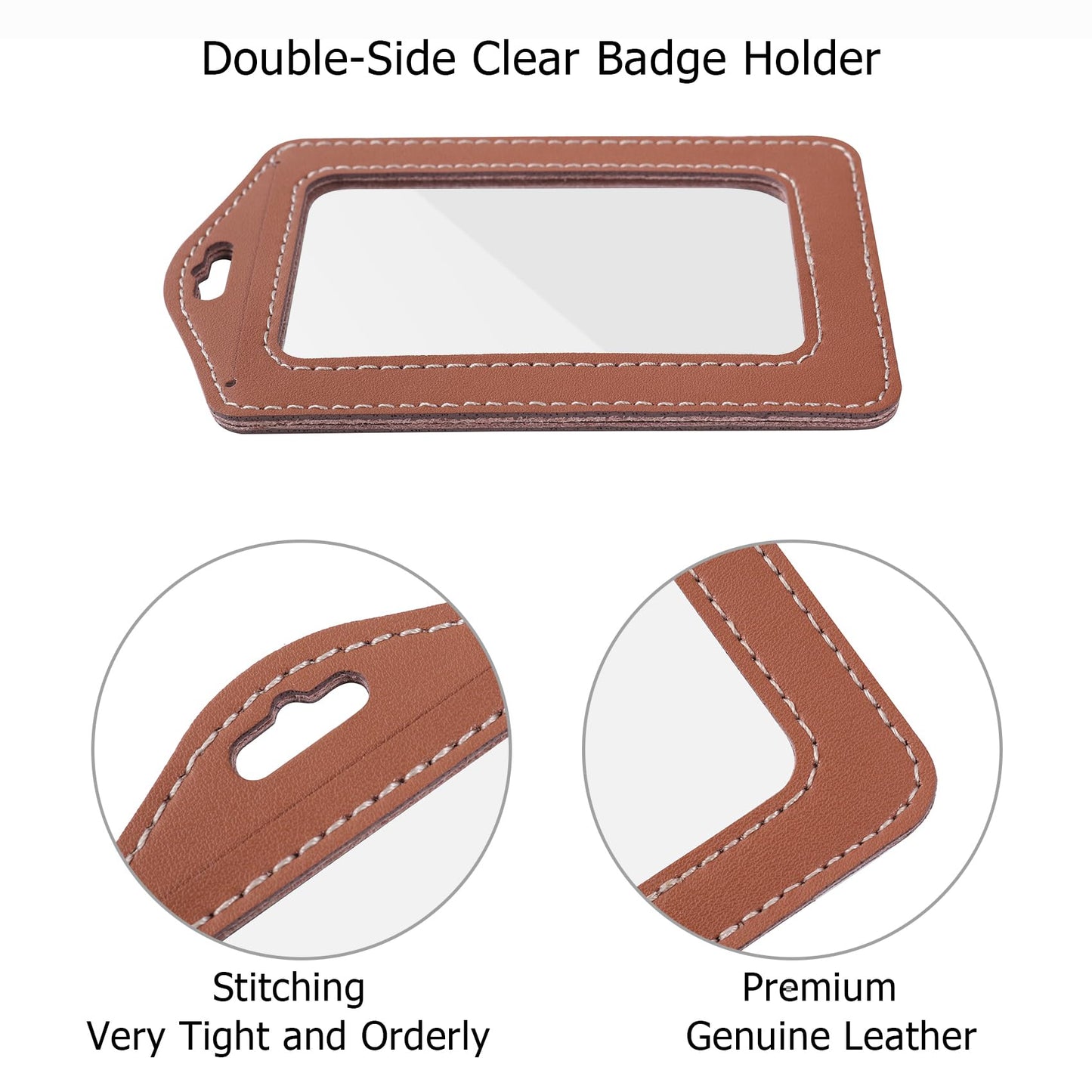 Vividwise 3 Pcs Vertical Leather Badge Holders, Black/Brown/Gray ID Holder for Lanyard, Waterproof Clear Card Holder for School ID Office ID, ID Protector for Women,Men