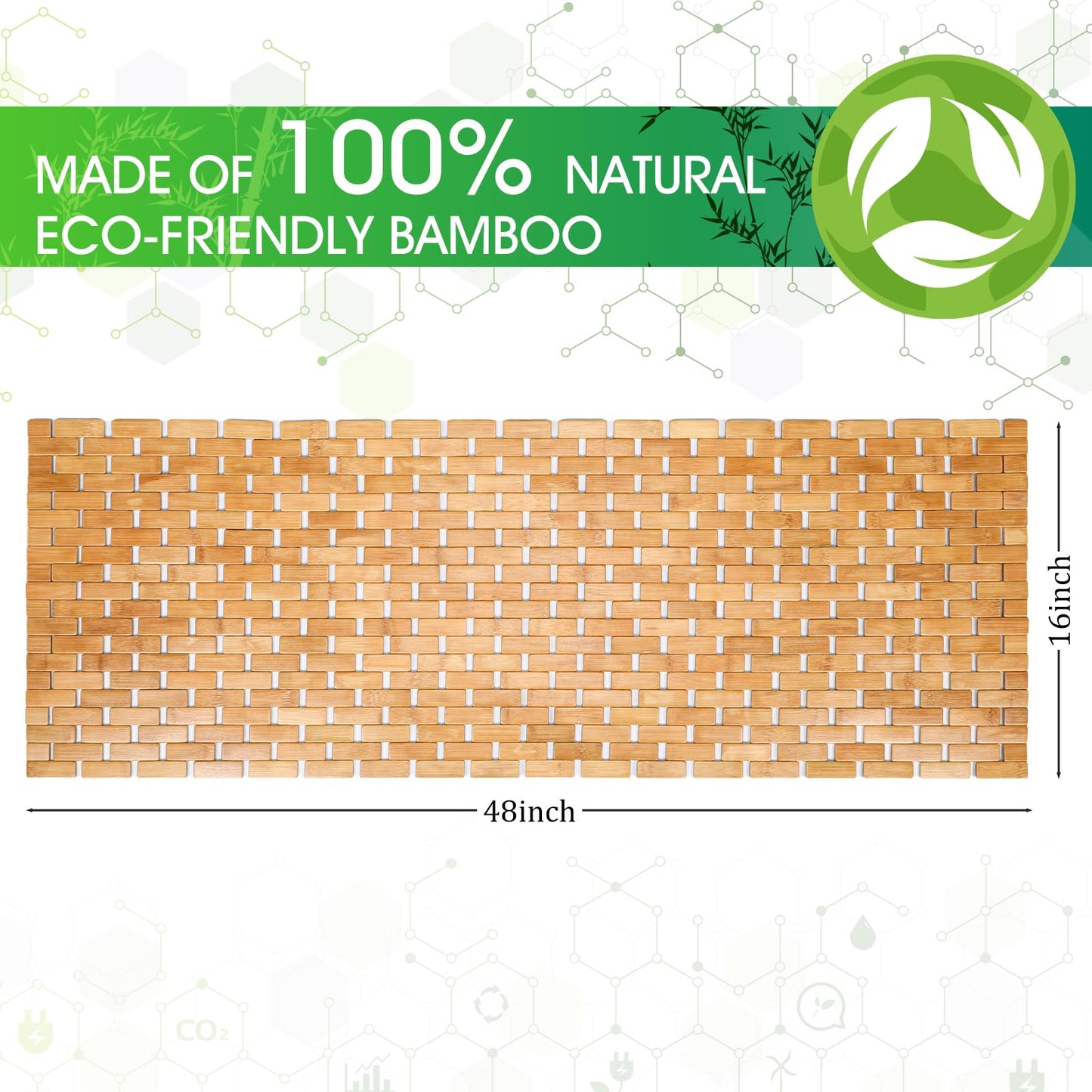 Bamboo Bath Mat Large Long Wood Bath Mat,16x48 Inch Non Slip Bamboo Shower Floor Mat Wooden Bathroom Mat for Bathtub,Spa,Door,Sauna or Outdoor (Natural Lattice)