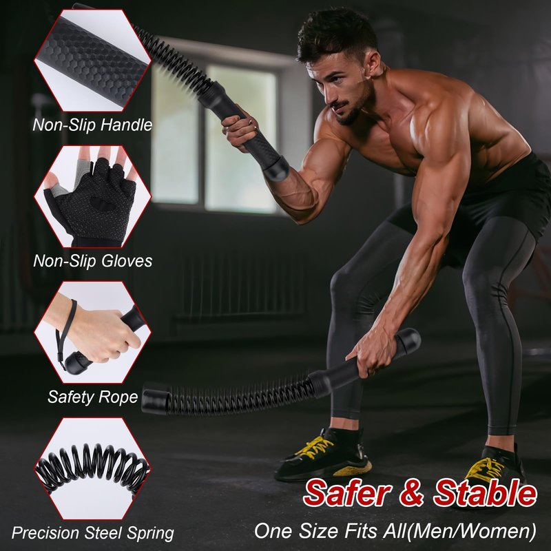 Ropeless Battle Ropes for Home Gym with Non-Slip Gloves, 2Pcs Portable Cordless Home Gym Equipment，Weighted Ropeless Battle Ropes for HIIT Workouts, Cardio, Muscle Training (Black)