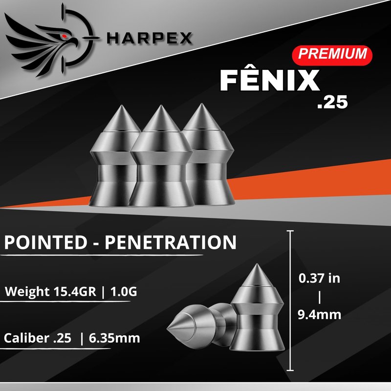Harpex Fenix Premium .25 Cal Airgun Pellets – 15.4 Grain Lightweight Precision Lead – High Accuracy for Target Shooting & Small Game – Consistent Performance – 160 Count