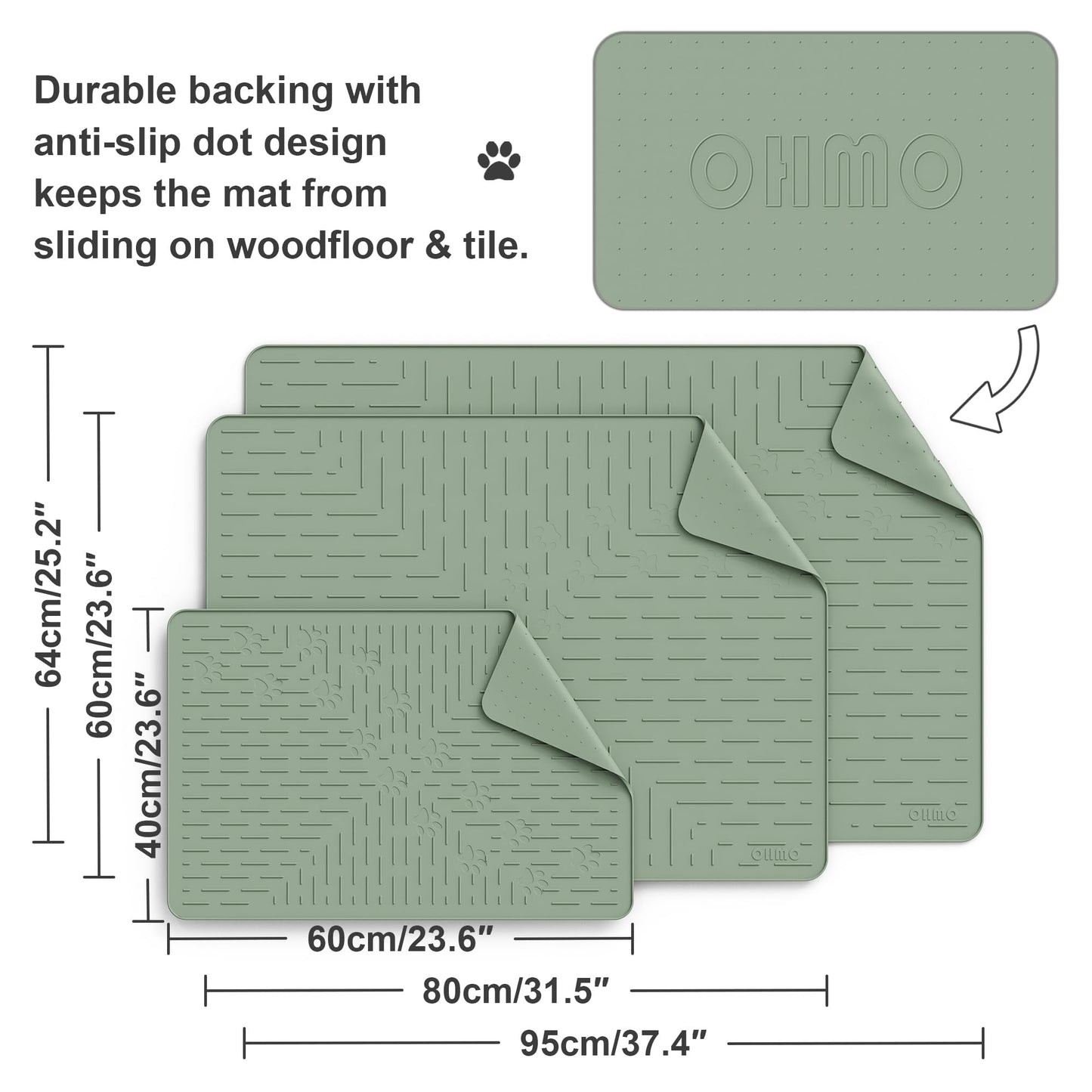 OHMO Cat Litter Mat Large Trapping Mat Premium Silicone Rubber 23.5x16 Sage Green, Waterproof and BPA Free Kitty Litter Box Mat, Easy to Clean and Keeps the Floor Tidy