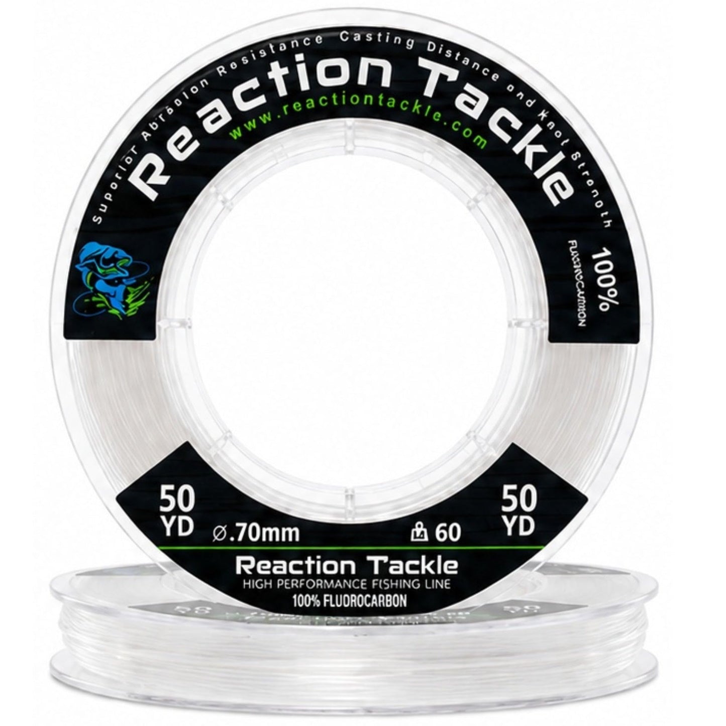 Reaction Tackle 100% Pure Fluorocarbon Fishing Line - High Strength, Abrasion-Resistant, Fast-Sinking, Virtually Invisible - Saltwater and Freshwater Leader Line - Clear - 25LB 125 Yards