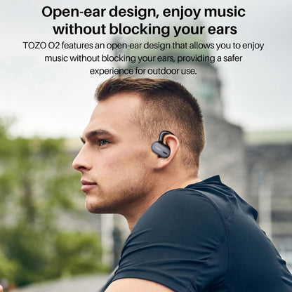 TOZO O2 True Open Ear Wireless Headphones Lightweight with Multi-Angle Adjustment, Bluetooth 5.3 Earbuds with Dual-Axis Design for Long-Lasting Comfort, Crystal-Clear Calls for Driving, Dark Black
