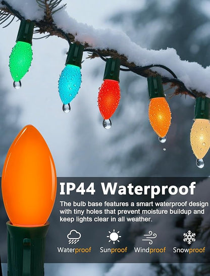 C9 Christmas Lights Outdoor, 25FT 25 LED C9 Multicolor String Lights, Steady Glow & Shatterproof, IP44 Waterproof, UL Listed, Connectable Christmas Tree Lights for Indoor/Outside Roofline & Patio