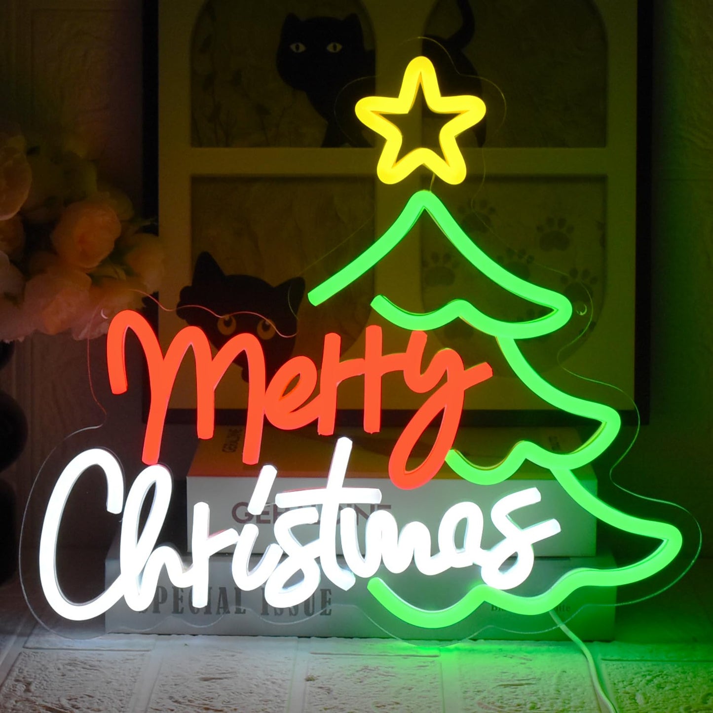 UExnkj-Y Merry Christmas Neon Sign for Wall Decor, Dimmable Christmas Tree Neon Signs LED Light up Sign with USB Powered for Bar Man Cave Club Party Room Shop Window Bedroom Decor Gifts