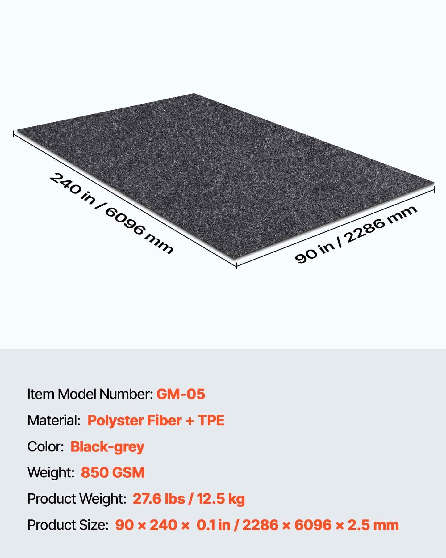 VEVOR Garage Floor Mat, 7.5'x20' Oil Spill Mat Waterproof Protection from Water Snow Rain Mud and Oil for Under Car, Non-Slip Containment Mat with TPE Anti-Leak Backing & Easy Clean & Cuttable
