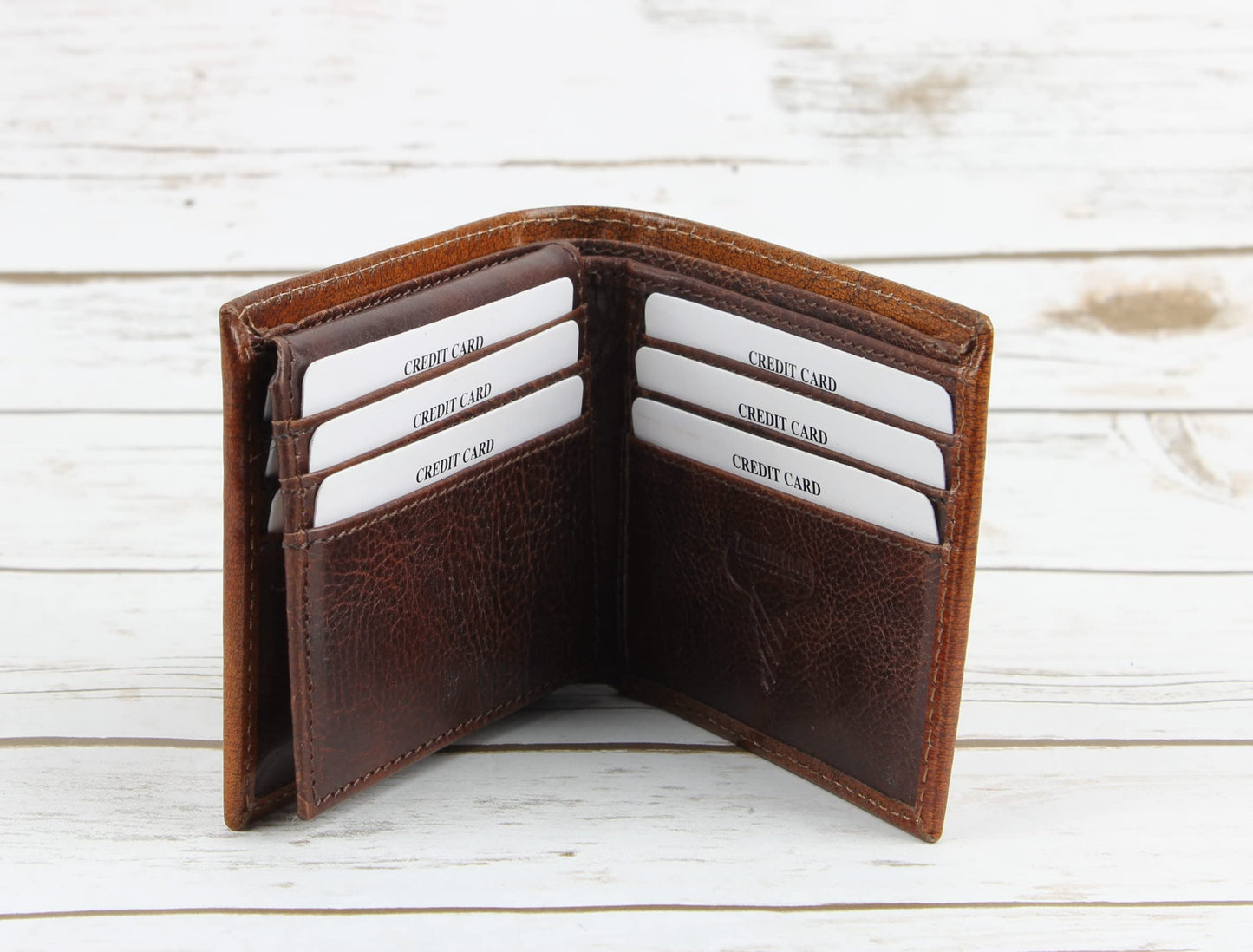 American Bison RFID Wallet for Men – Hand-Tooled Floral Cowhide Leather Bifold Wallet with Gift Box (Light Brown)