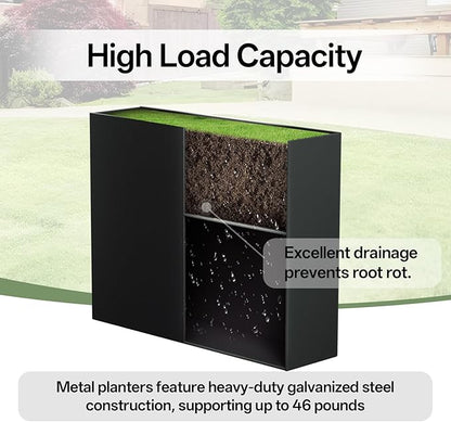 Metal Planter Box 38" x 10"x 30",Heavy-duty Galvanized Steel Outdoor Planter with Removable Built-in shelf and Drainage Holes,Rectangular Planter for Porches, Gardens, Patios, and Courtyards，Black