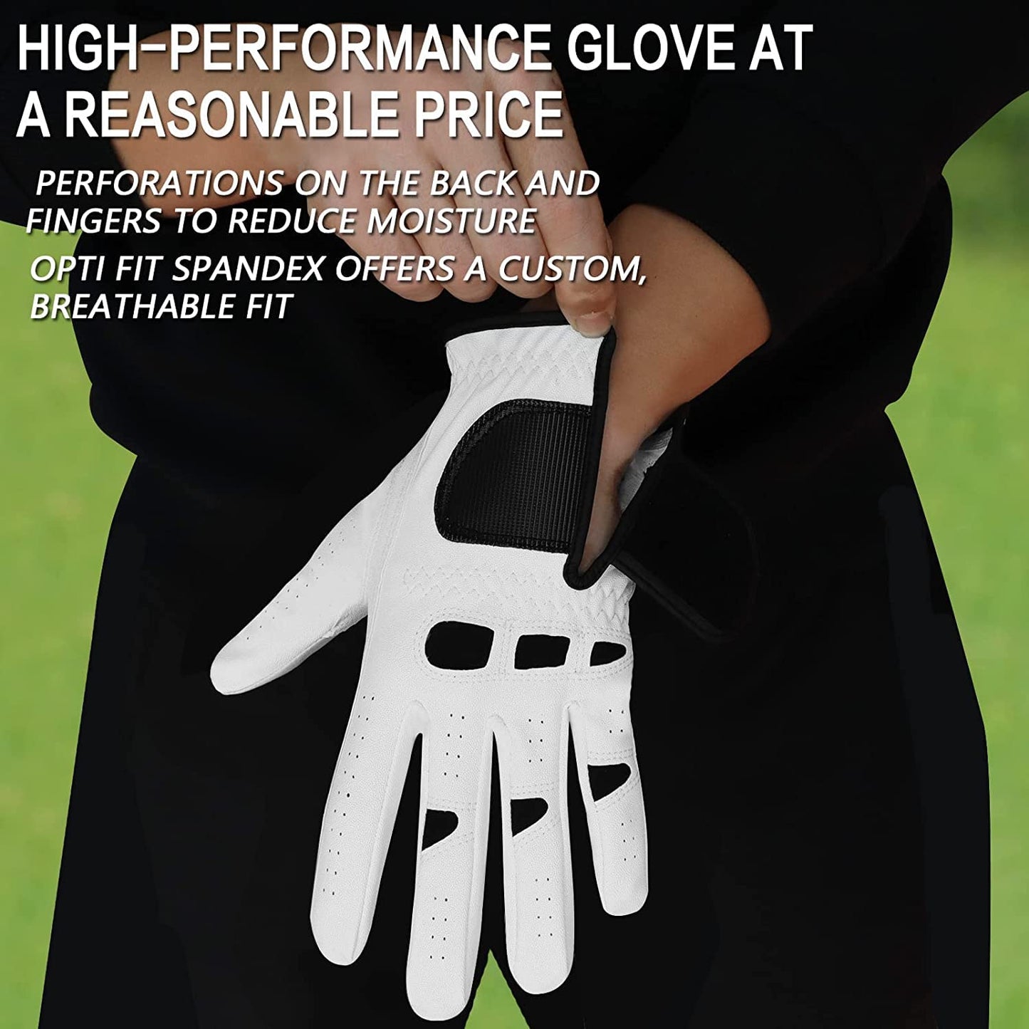 Amy Sport Golf Gloves Men Left Hand Right Handed Golfer 3 Pack with Ball Marker Soft Leather Weathersof Grip Mens Glove Size S M ML L XL XXL 3XL (3 Pack-White, Large, Worn on Left Hand)