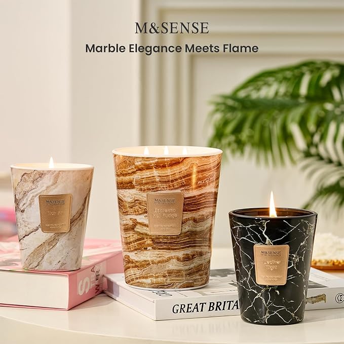 M&SENSE LeatherNight Scented Candles for Home, 3-Wick Highly Scented Jar Candles, Extra Large Candle 35 Oz 150 Hours Long Lasting Burning, Relaxing Aromatherapy Candle for Stress Relief, Meditation