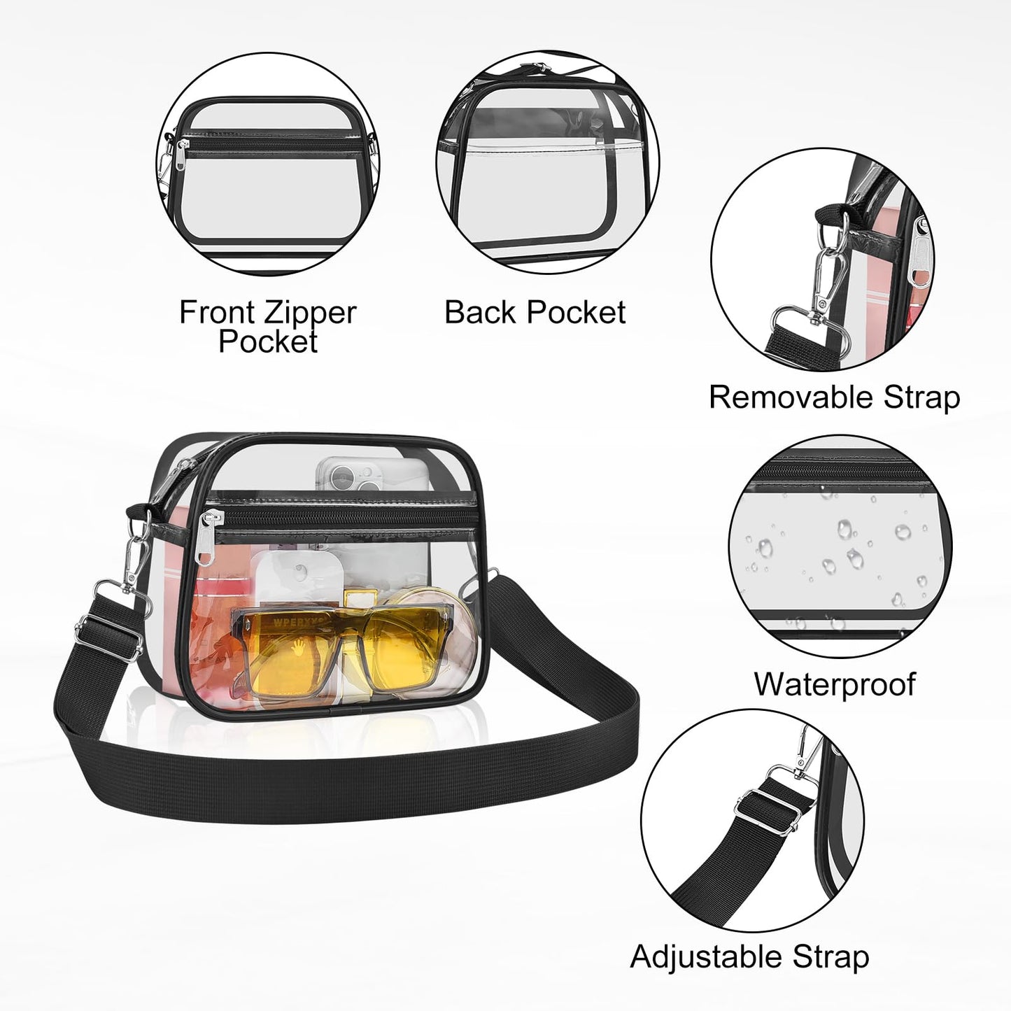 Clear Bag for Stadium Events Clear Sports Fan Handbags Purses with Adjustbale Strap for Concerts Festivals Game Day