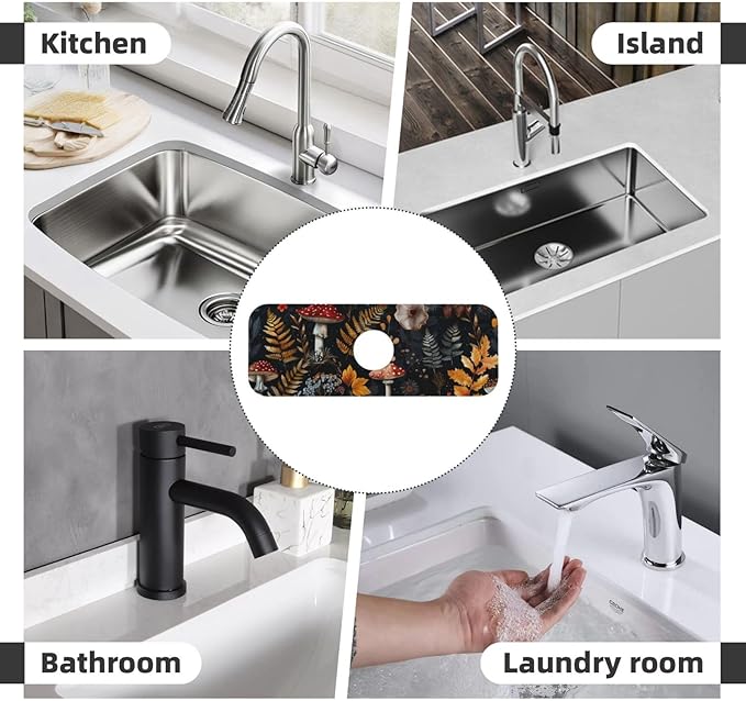 Faucet Draining Mat For Kitchen Sink, Mushrooms Ferns Wildflowers Diatom Mud