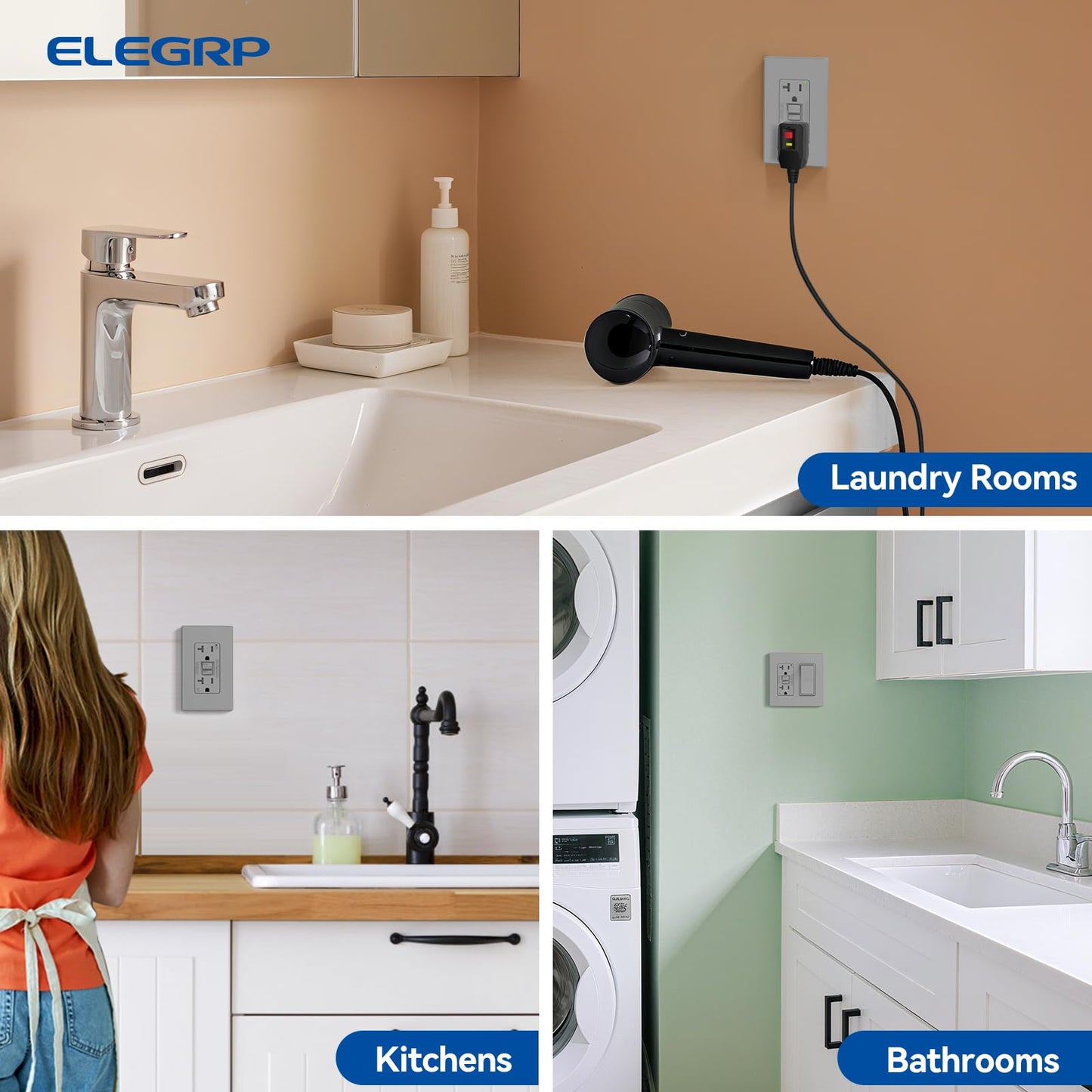 ELEGRP GFCI Outlet 20 Amp, Self-Test GFI Electrical Outlet with Thinner Design, TR Tamper Resistant GFCI Receptacle, Ground Fault Circuit Interrupters with Wall Plate, UL Listed, Grey, 1 Pack