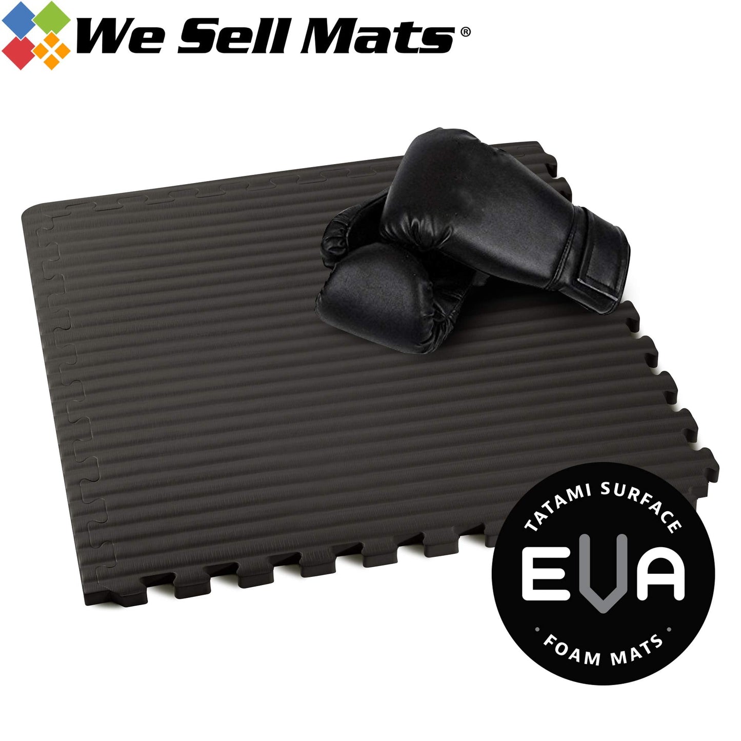We Sell Mats 3/4 Inch Thick Martial Arts EVA Foam Exercise Mat, Tatami Pattern, Interlocking Floor Tiles for Home Gym, MMA, Anti-Fatigue Mats, 24 in x 24 in, Black, 24 Square Feet (6 Tiles) (TM)