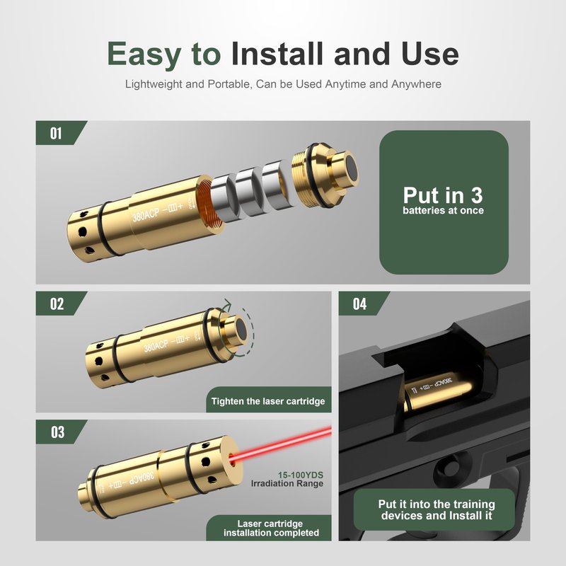Vstranics 380ACP Laser Training Cartridge Dry Fire Training System with Rubber Snap Cap, O-Rings and 3 Set Batteries for Dry Fire Practice and Shooting Training