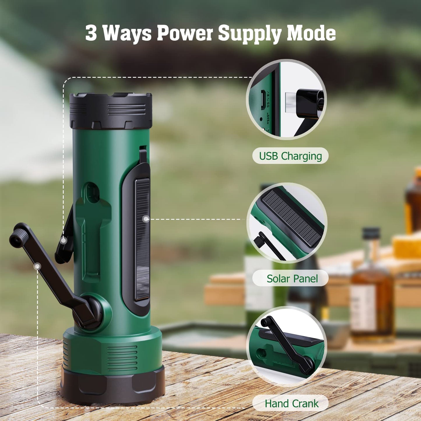 Emergency Radio with 5-Mode LED Flashlight, Solar Hand Crank NOAA Weather Radio, Portable AM FM Battery Operated Radio with Phone Charger, Reading Lamp & SOS Alarm for Home, Camping, Outdoor Survival