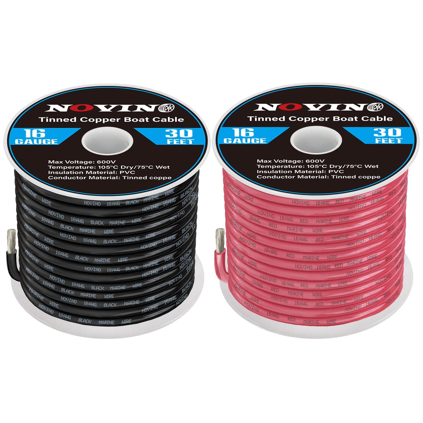 16 Gauge Marine Wire 16 AWG Marine Grade Wire Include 16 Gauge 30FT Red & 30FT Black,16AWG Oxygen-Free Tinned Copper Electrical Cable for Automotive Boat Lighting Outdoor RV Camper Trailer