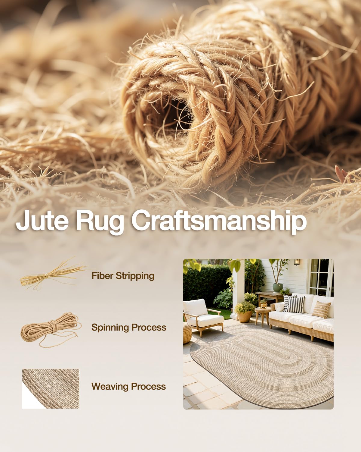 LUMI Jute Area Rug 5x8 Oval for Living Room, Natural Braided Woven Rugs Non Slip, Neutral Carpets No Shedding, Durable for High Traffic, Dining Room, Indoor, Outdoor, Patio