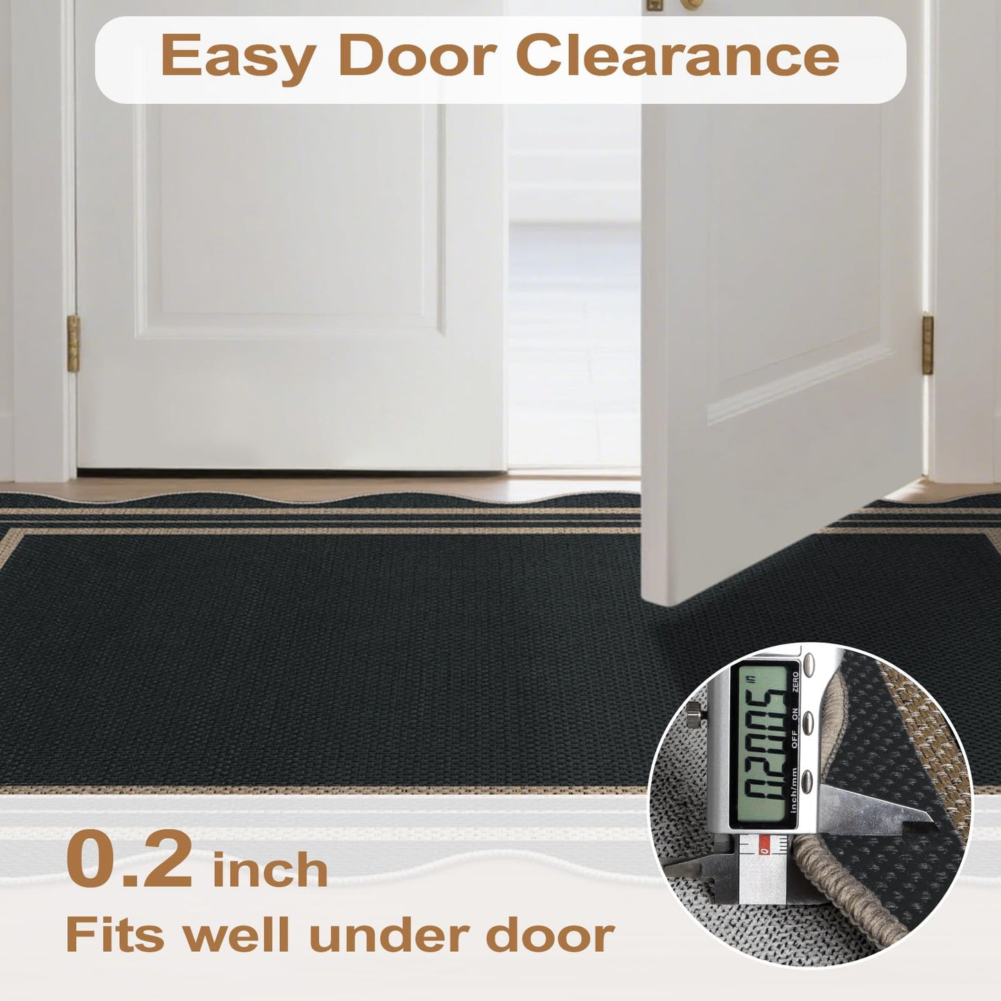 LORWER Scalloped 2x6 Kitchen Runner Rug, Washable Rugs for Entryway Non Slip Outdoor Indoor Black Hallway Rug, Farmhouse Morden Carpet for Entry Bedroom Laundry