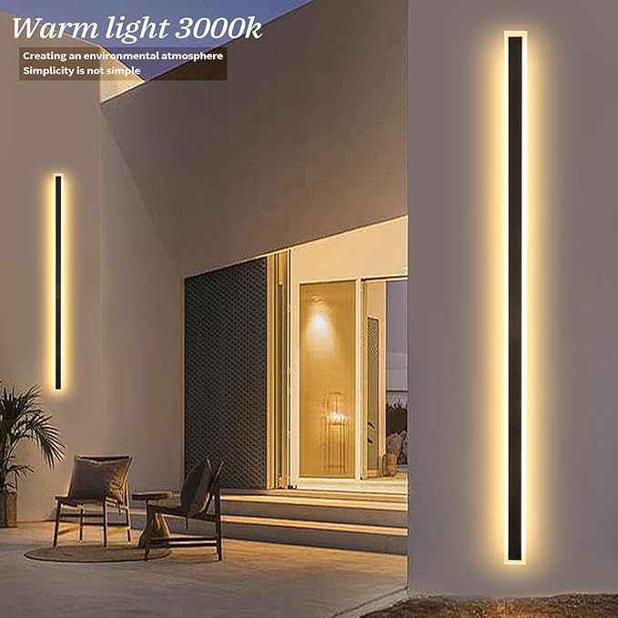 2 Pack 92 Inch Modern Outdoor Wall Light, 3000K Black Exterior Light Fixtures Wall Mount Ip65 Waterproof Modern Porch Lights Wall Sconce Long Linear Outside Lighting for House