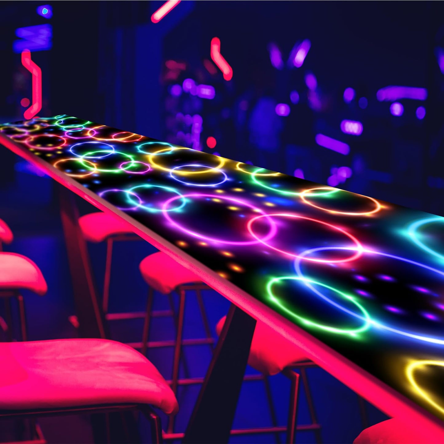 Haull 118 x 39 Inch Glow in The Dark Runner Neon Light up Dance Floor Black Light Party Decor 80s 90s Disco Party Supplies Neon Table Cloths Tapestry UV Rug Backdrop Props(Dream Bubble)