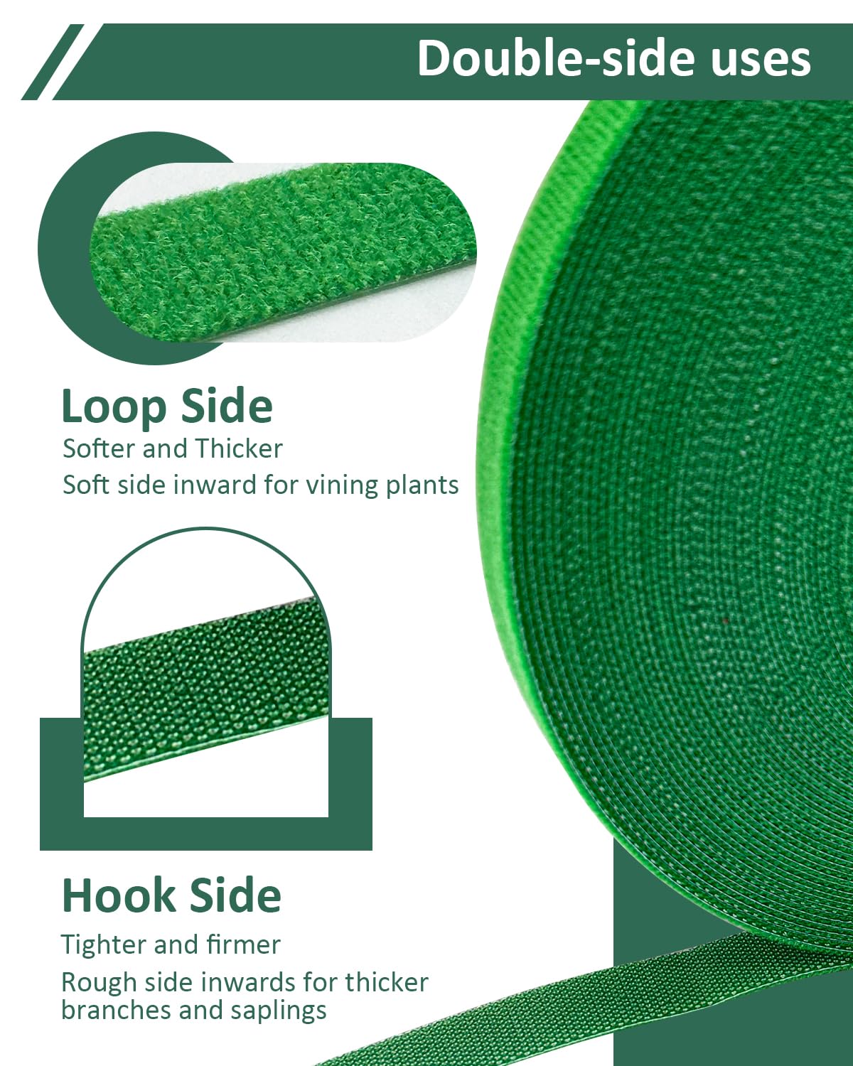 sousac Plant Ties Garden Tape, Reusable Adjustable Plant Clips for Climbing Plants, Green Nylon Self Adhesive Plant Twist Tie Strap to Support Gardening Plants (98.4 FT)