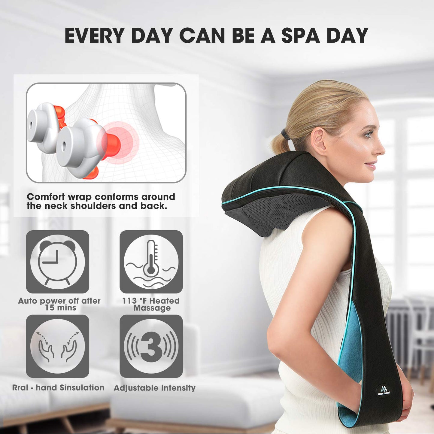 MagicMakers Electric Shiatsu Neck Massager with Heat - Pain Relief for Back, Shoulders & Feet - Gift for Men, Women, Mom & Dad - From Daughter or Son - Ideal for Christmas, Mother's Day & Father's Day