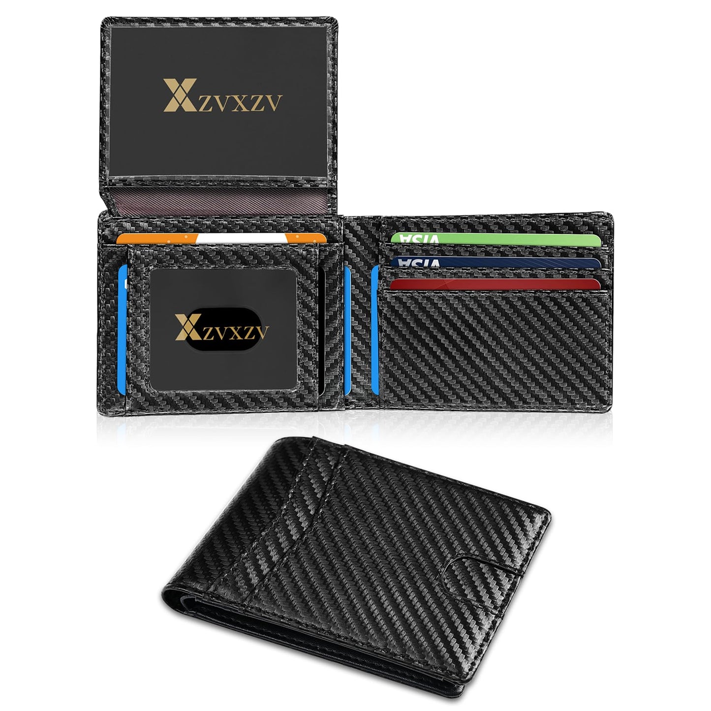XZVXZV Men's Ultra Thin Wallet Leather RFID Blocking Bifold Stylish Wallet with Slim Minimalist Front Pocket 2 ID Windows (Carbon Black)