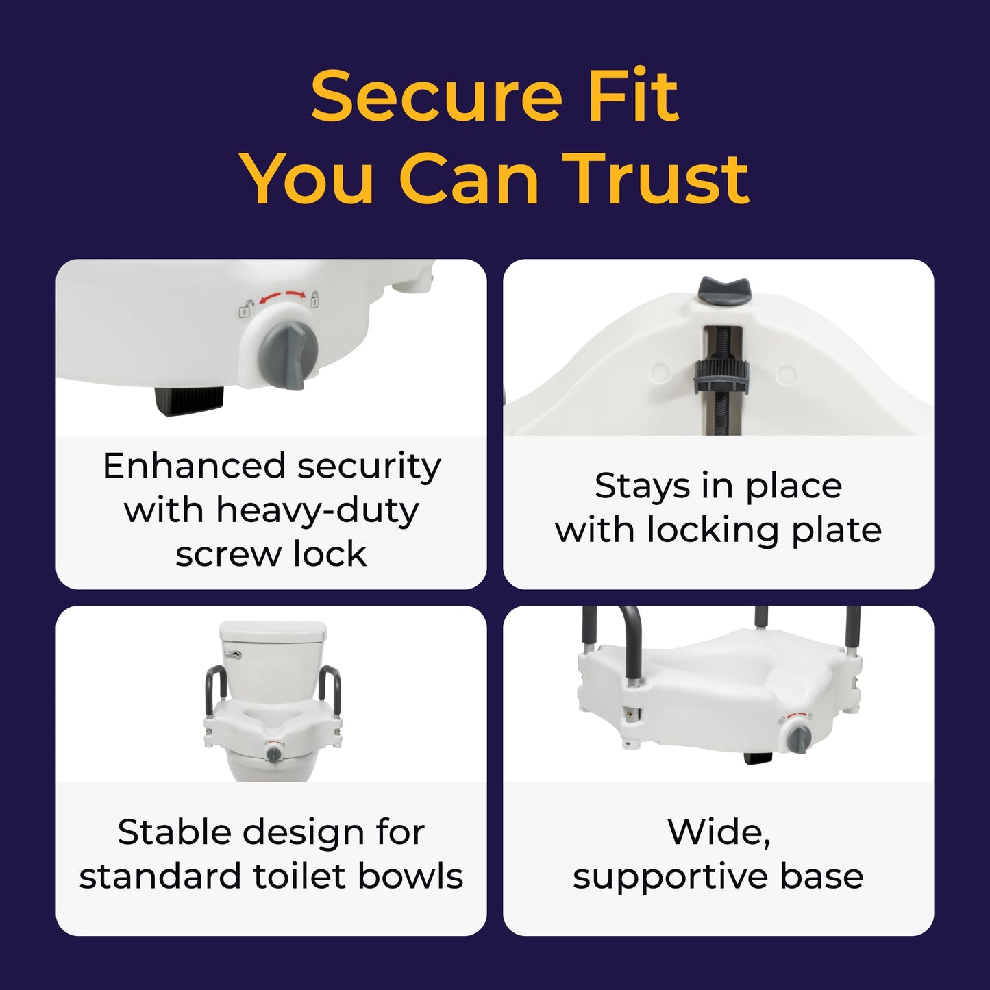 Drive Medical 2-in-1 Raised Toilet Seat with Removable Padded Arms - Elevated Bathroom Safety Support - Secure Locking Attachment - Easy Height Assistance - Durable Construction, Standard Toilets