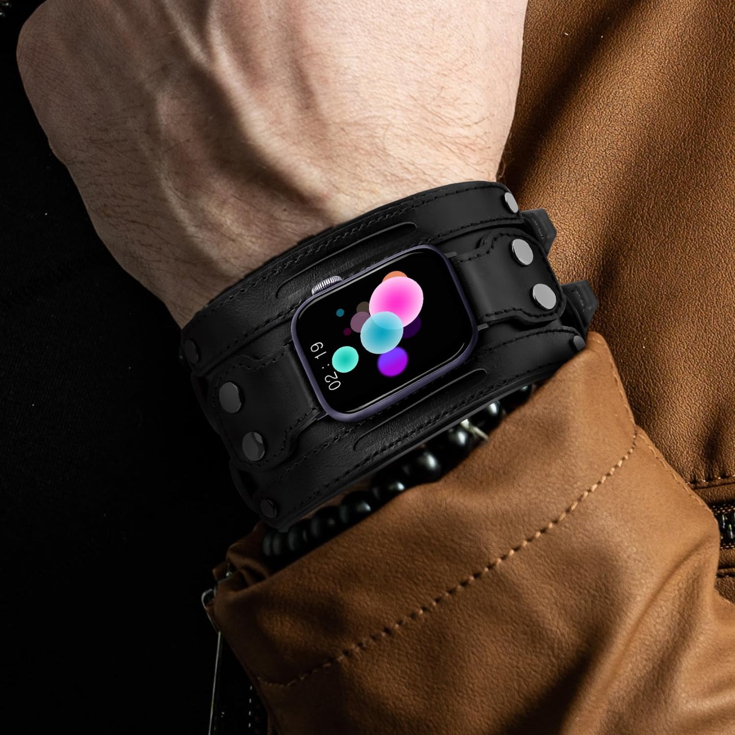 VIQIV Smart Watch Bracelet Bands Compatible with Apple Watch 42mm/44mm/45mm/49mm Smartwatch Straps for Iwatch Series Ultra/9/8/7/6/5/4/3/2/1/SE for Men Women, Handmade Genuine Leather Wristband