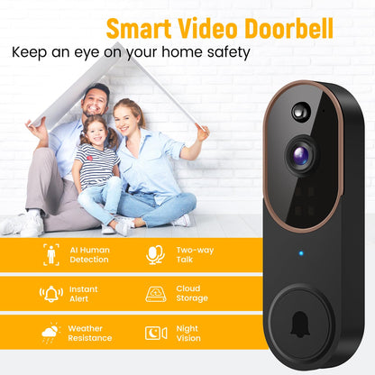Orbitell Wireless Wi-Fi Video Doorbell Camera with Two Way Audio, AI Motion Detection, Night Vision and Cloud Storage, 2.4G Wi-Fi only