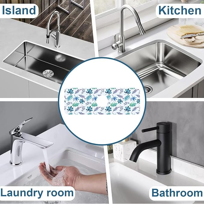Watercolor Leaves Sink Splash Guard Faucet Mat Tropical Leaves Super Absorbent