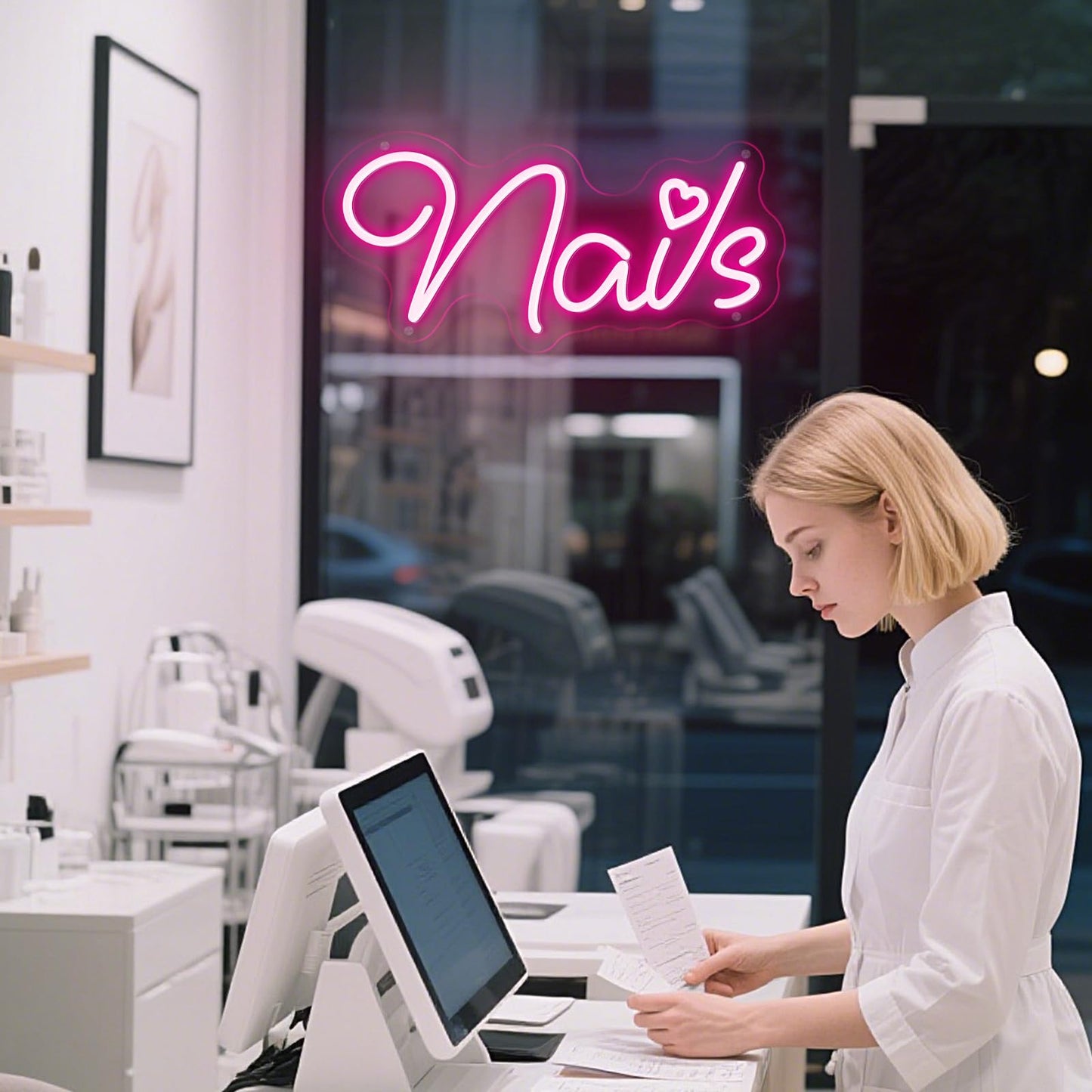 Brochao Nails Neon Sign Nail LED Sign Light Up Sign for Nial Room Wall Decar for Beauty Room Nail Salon Business Store Home Party Decoration Gift for Teen Girls