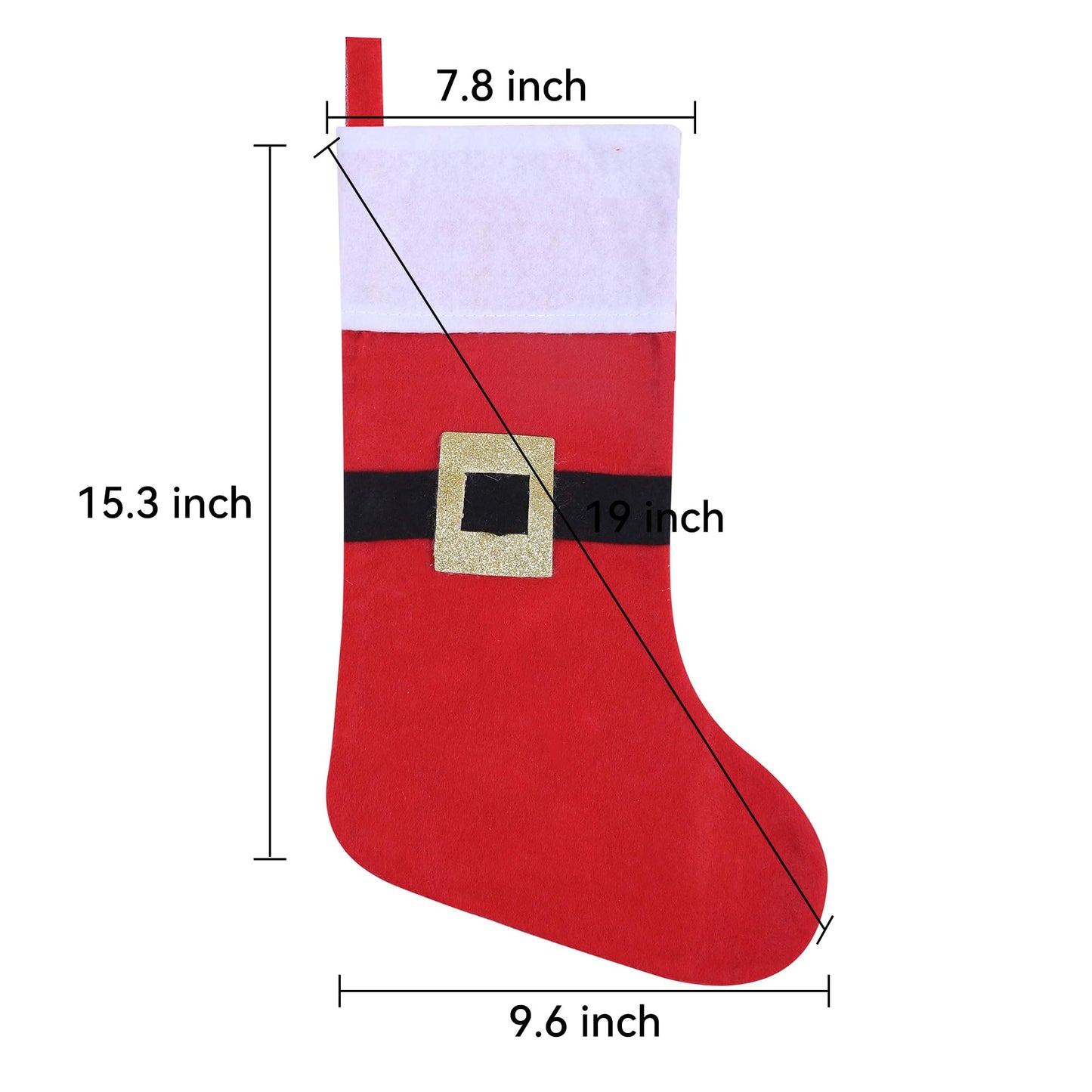 Tokforty 12 Pack Felt Christmas Stockings with Buckle, 19 Inches Red and White Christmas Stockings Hanging Ornaments, White Cuff with Buckle Christmas Stocking for Family Christmas Holiday Decorations